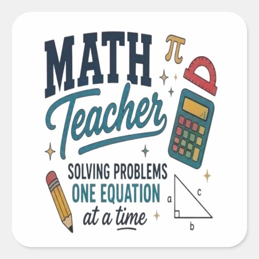 Sticker Carré Résolveur de problèmes de professeur de mathématiq (Devant)