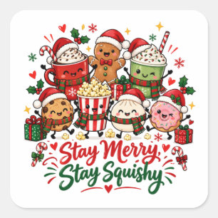 Sticker Carré Restez Joyeux Restez Douillet Noël Chocolat Chaud