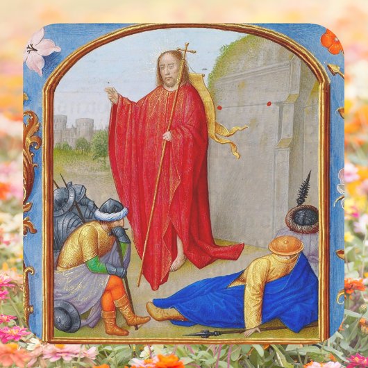 Sticker Carré Résurrection médiévale chrétienne de Jésus Pâques