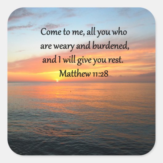 STICKER CARRÉ RETIRER MATTHEW 11:28 SCRIPTURE VERSE SLEVER (Devant)