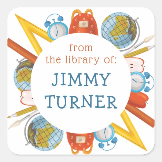 Sticker Carré Retour à la boîte à thème de l'école (Devant)