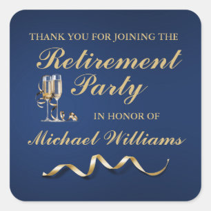 Sticker Carré Retraite Classique Classique Champagne Verre Bleu