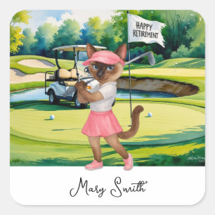 Sticker Carré Retraite de golf pour les Amoureux de les chats si