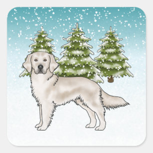 Sticker Carré Retriever Anglais Cream Chien Noël Bleu