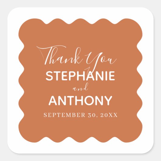 Sticker Carré Rétro 1950 Wavy Edge Mariage en terre cuite (Devant)