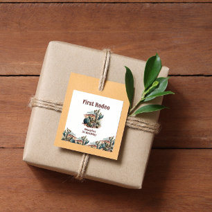 Sticker Carré Retro 1er Rodéo Cactus Occidentaux Anniversaire