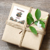 Sticker Carré Retro 1er Rodéo Cactus Occidentaux Anniversaire