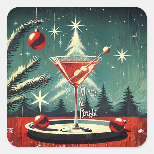 Sticker Carré Retro 50s Snow Flurry Christmas Tree Martini (Devant)