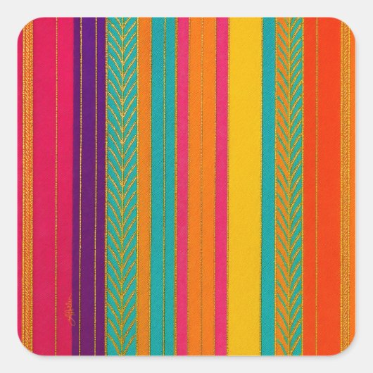 Sticker Carré Retro 60s MOD Bright Stripes (Devant)