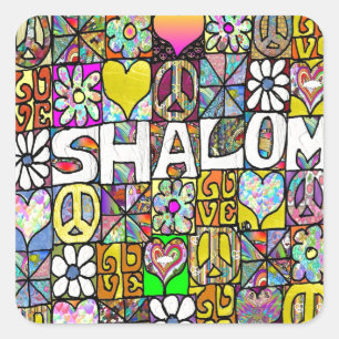 Sticker Carré Rétro 60s Psychédélique Shalom AMOUR