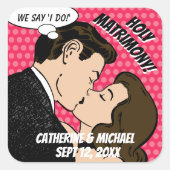 Sticker Carré Retro 70's Comic Book Pop Art Romantic Fun Mariage (Devant)