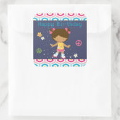 Sticker Carré Retro African American Roller Sking Anniversaire (Sac)