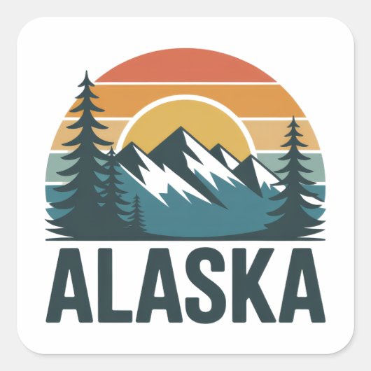 Sticker Carré Retro Alaska Sunset Adventure (Devant)