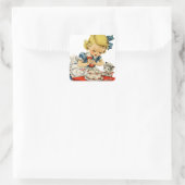 Sticker Carré Rétro Anniversaire Fille Cake Cat Enfants Artwork (Sac)