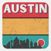 Sticker Carré Retro Austin Texas City State Skyline (Devant)