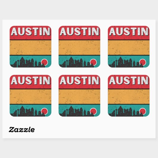 Sticker Carré Retro Austin Texas City State Skyline (Feuille)