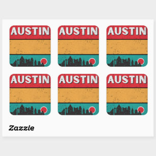 Sticker Carré Retro Austin Texas City State Skyline en détresse