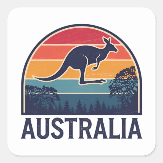 Sticker Carré Retro Australian Sunset Animal sauter Kangaroo (Devant)