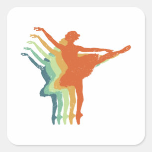 Sticker Carré Retro Ballerina Dancer femme Ballet Lover Cadeau