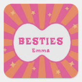 Sticker Carré Retro Besties Pink & Orange Sunburst Personalized (Devant)
