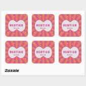 Sticker Carré Retro Besties Pink & Orange Sunburst Personalized (Feuille)