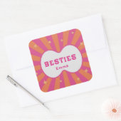 Sticker Carré Retro Besties Pink & Orange Sunburst Personalized (Enveloppe)