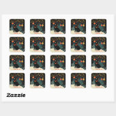 Sticker Carré Retro Black Cat Fun (Feuille)