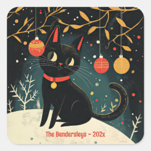 Sticker Carré Retro Black Cat Fun