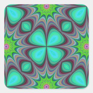 Sticker Carré Retro Boho Hippie Green Clover Psychedelic Mandala