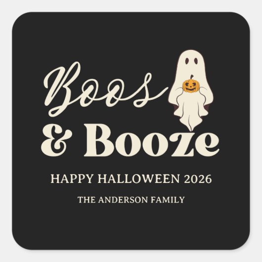 Sticker Carré  Retro Boos & Booze Spooky Halloween (Devant)