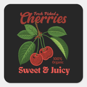 Sticker Carré Retro Cerises Fruit Commercial Graphisme Art Style