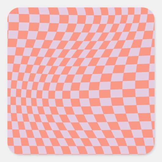 Sticker Carré Retro Check Motif Lilac Et Orange Checkerboard (Devant)