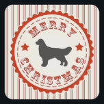 Sticker Carré Retro Christmas Golden Retriever<br><div class="desc">Joyeux Noël du chien ! badge d'emblème à l'ancienne avec une silhouette de Golden Retriever et les mots "Joyeux Noël" en lettrage vintage, sur arrière - plan motif barbier rayé. Un cadeau de vacances idéal pour les amoureux des animaux, les propriétaires d'animaux de compagnie et les amateurs de chiens de...</div>