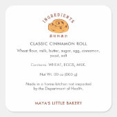 Sticker Carré Retro Cinnamon Roll Logo Bakery Ingredient Product (Devant)