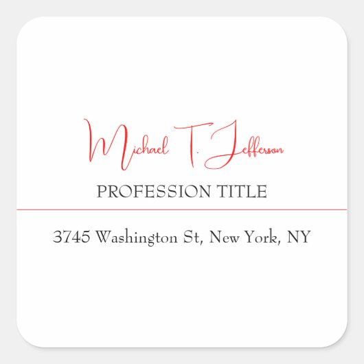 Sticker Carré Retro classique élégant Plain simple rouge blanc (Devant)