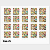 Sticker Carré Retro Cute Girly Comics (Feuille)
