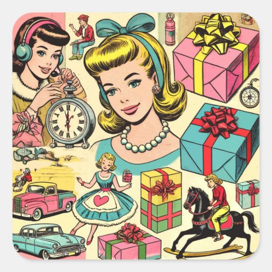 Sticker Carré Retro Cute Girly Comics (Devant)