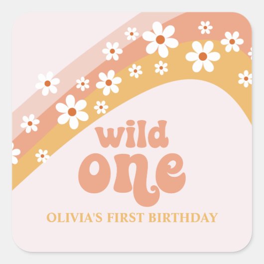 Sticker Carré Retro Daisy Boho Wild One Rainbow (Devant)