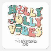 Sticker Carré Rétro de Noël Holly Jolly Vibes (Devant)