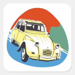 Sticker Carré Retro Deux Chevaux l'escargot d'étain