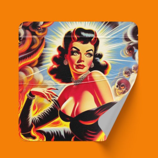 Sticker Carré Retro Devilish Pinup