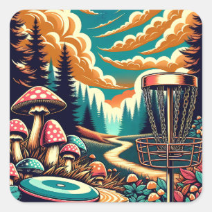 Sticker Carré Retro Disc Golf Psychedelic Art
