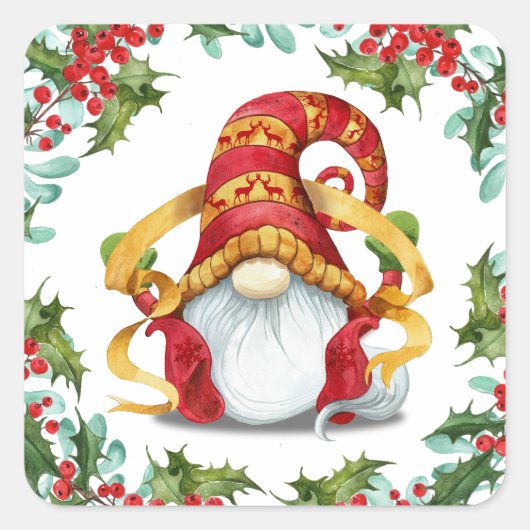 Sticker Carré Retro Elf Gnome Enveloppe Noël (Devant)