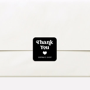 Sticker Carré Retro et Boho   Merci de marque noire