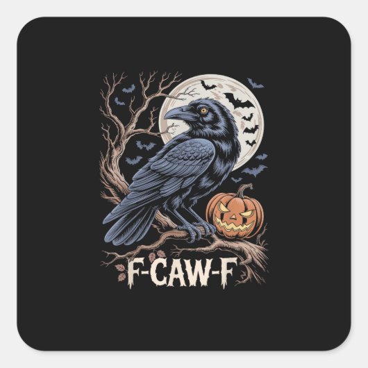 Sticker Carré Retro F-Caw-F Bird Crow Funny Crow Bird Cawing Gru (Devant)