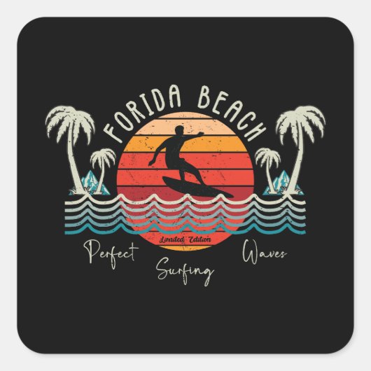 Sticker Carré Retro Florida Beach Surf (Devant)