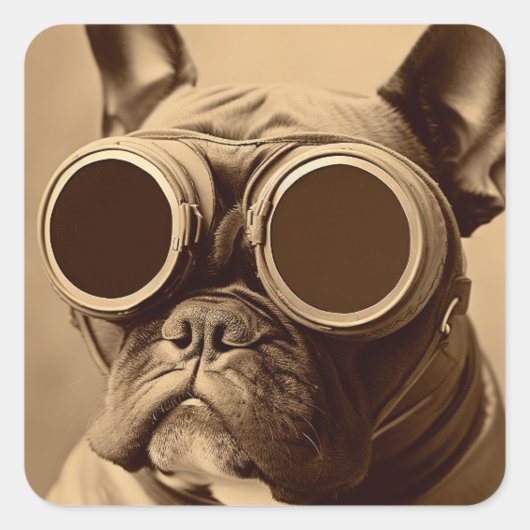 Sticker Carré Retro Frenchie Sepia (Devant)