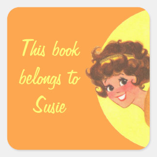 Sticker Carré Retro Girl Ce livre appartient à