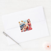 Sticker Carré Retro Girl Classic Pin Up (Enveloppe)