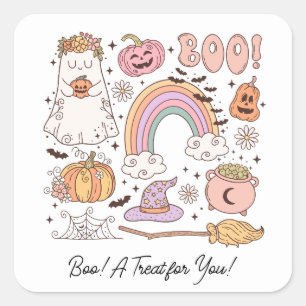 Sticker Carré Retro Halloween Boo ! Un régal pour vous !
